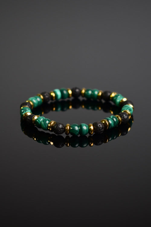 Malakit - Hematit - Lav Doğal Taş Unisex Bileklik