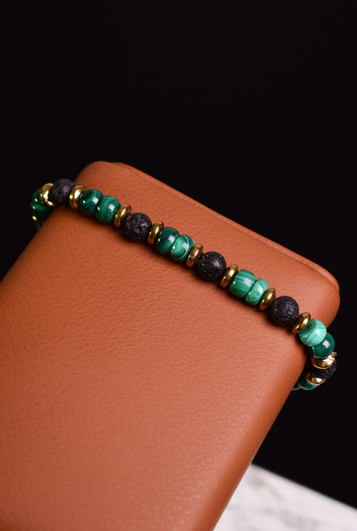 Malakit - Hematit - Lav Doğal Taş Unisex Bileklik