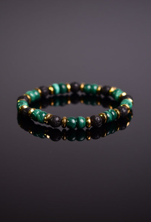 Malakit - Hematit - Lav Doğal Taş Unisex Bileklik