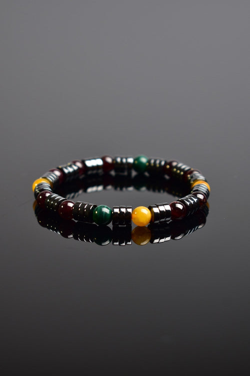 Malakit - Lal Garnet - Hematit Doğal Taş Erkek Bileklik