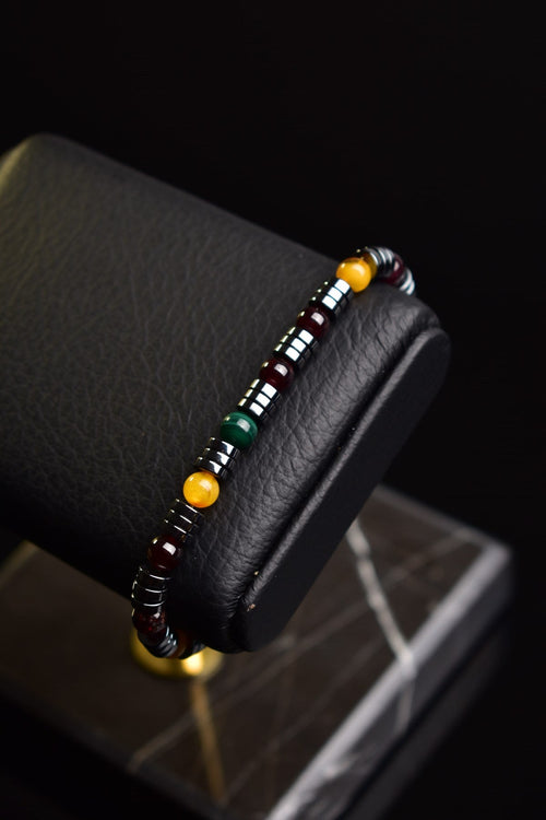 Malakit - Lal Garnet - Hematit Doğal Taş Erkek Bileklik