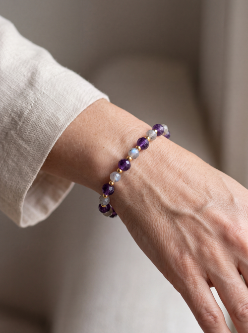 Ametist - Labradorit Doğal Taş Bileklik Faset Kesim 8 mm