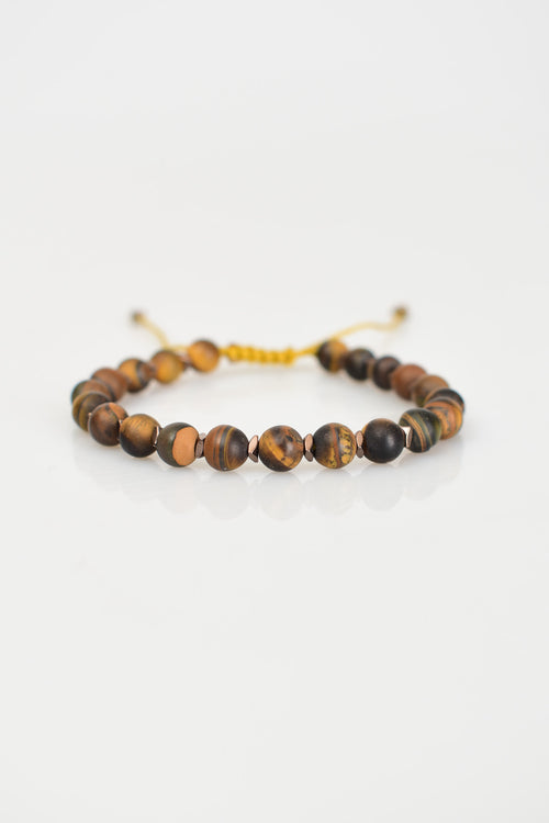 Matte Tiger Eye Natural Stone Macrame Knit Bracelet