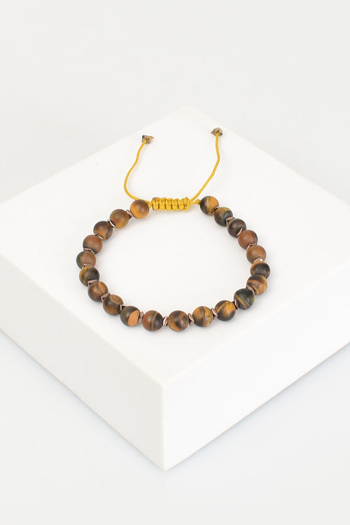 Matte Tiger Eye Natural Stone Macrame Knit Bracelet