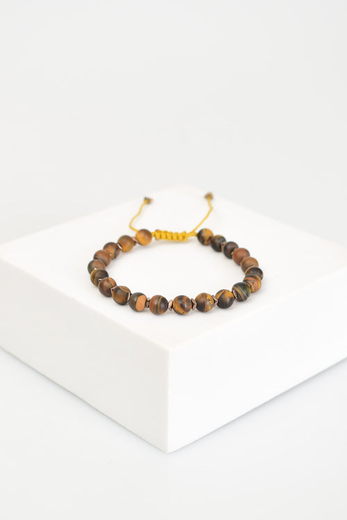 Matte Tiger Eye Natural Stone Macrame Knit Bracelet
