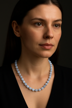 Mavi Akik 8 mm Düğümlü Doğal Taş Kolye