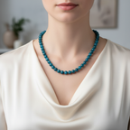 Mavi Apatit 6 mm Düğümlü Doğal Taş Kolye