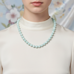 Mavi Larimar (Opal) 8 mm Düğümlü Doğal Taş Kolye