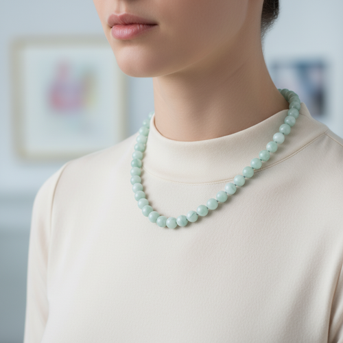 Mavi Larimar (Opal) 8 mm Düğümlü Doğal Taş Kolye