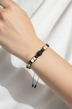 Mercan - Hematit Doğal Taş Zirkon Aparatlı Makrome Bileklik