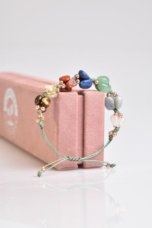 Sertifikalı Naturel Kesim Doğal Taş Makrome Bileklik – Akuamarin, Jasper, Kaplan Gözü