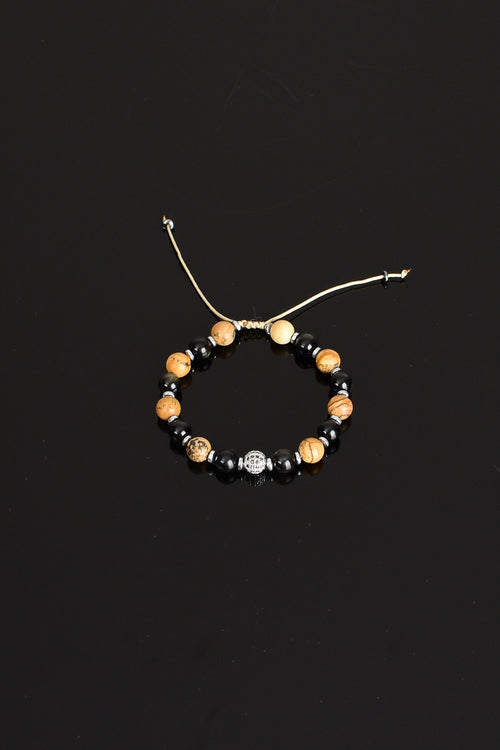 Obsidyen - jasper - Zirkon Doğal Taş Makrome Bileklik