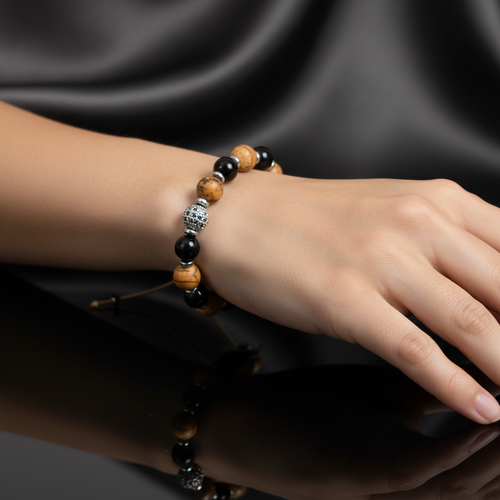 Obsidyen - jasper - Zirkon Doğal Taş Makrome Bileklik