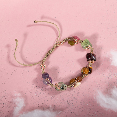 Oğlak Burcu Bileklik Ametist, Bordo Granat Lal, Jasper, Kaplan Gözü, Kunzit, Prehnit, Renkli Turmalin