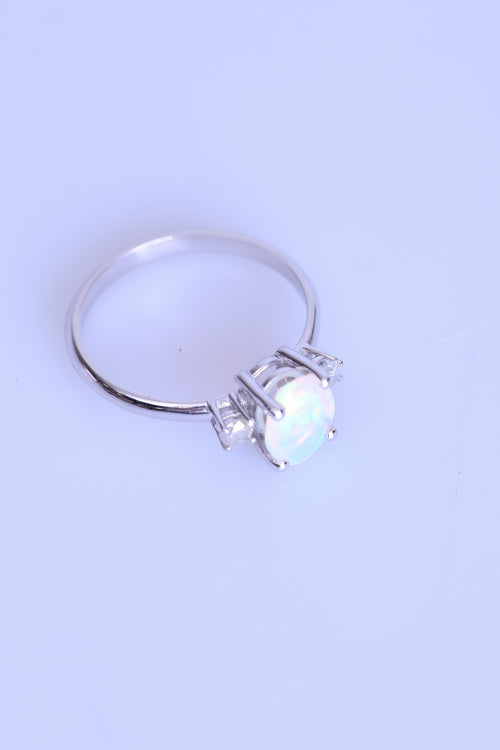 Opal - Elmas Doğal Taş 925 Ayar Gümüş Yüzük ( 0.85 - 0.16 Carat )