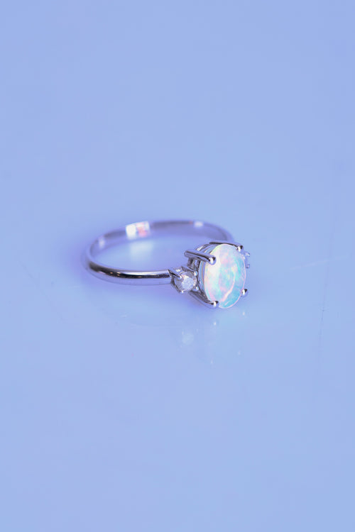 Opal - Elmas Doğal Taş 925 Ayar Gümüş Yüzük ( 0.85 - 0.16 Carat )