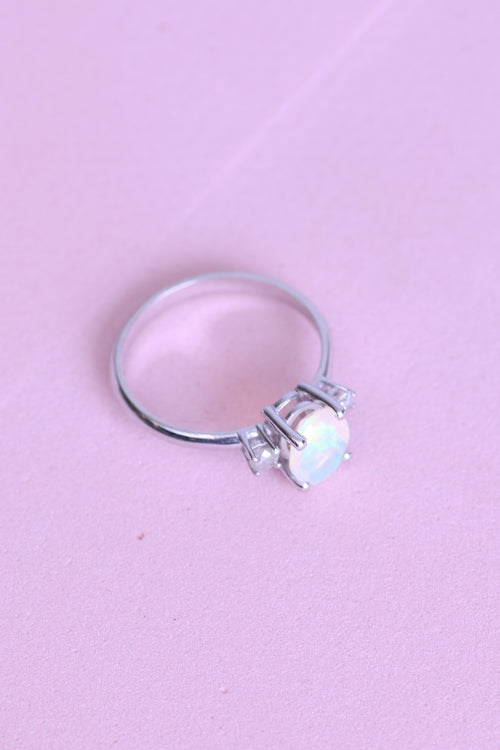 Opal - Elmas Doğal Taş 925 Ayar Gümüş Yüzük ( 0.85 - 0.16 Carat )