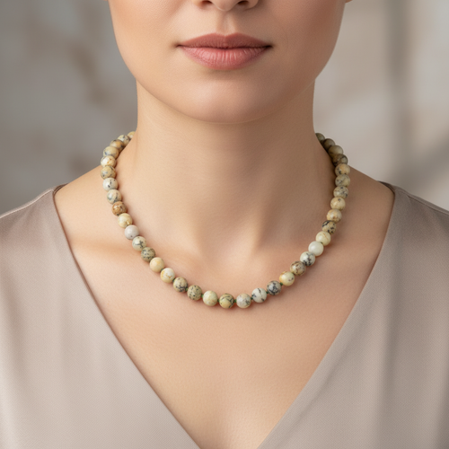 Opal Sarı 8 mm Düğümlü Doğal Taş Kolye