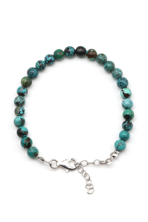 Orijinal Turkuaz Doğal Taş Gümüş Bileklik 6 mm Küre Kesim