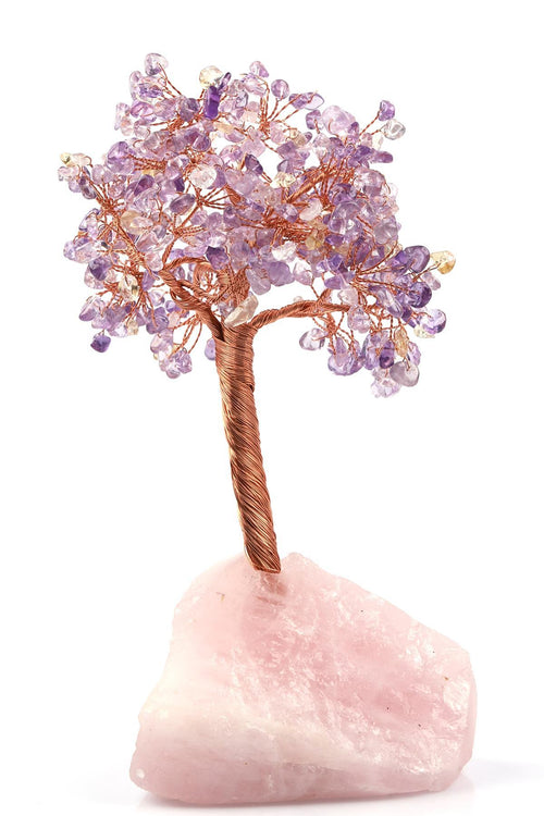 Pembe Kuvars - Ametrin Doğal Taş Tel Sarmalı Ağaç