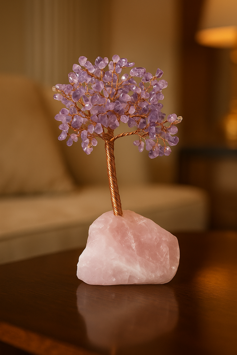 Pembe Kuvars - Ametrin Doğal Taş Tel Sarmalı Ağaç - Görsel 1 - Safnaturel