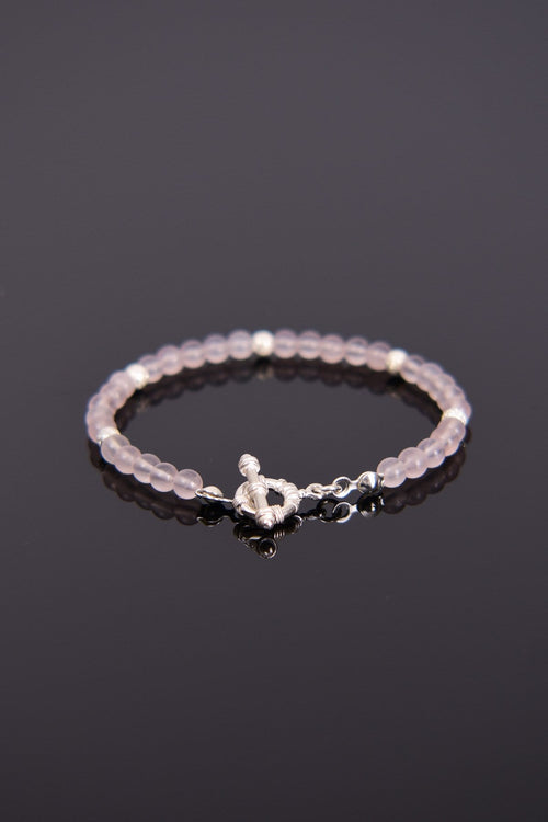 Pembe Kuvars Doğal Taş 925 Ayar Gümüş Kapama Bileklik - Ayışığı Koleksiyonu