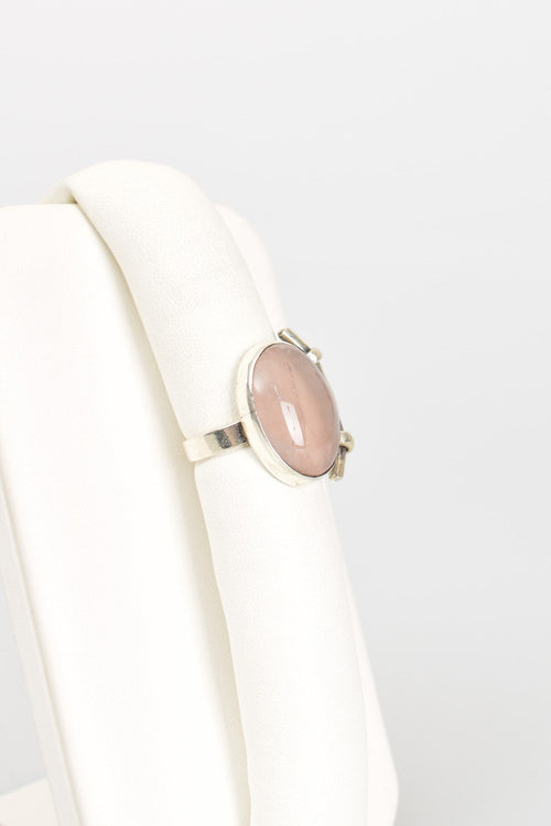 Pembe Kuvars Doğal Taş 925 Ayar Gümüş Yüzük ( Ayarlanabilir )