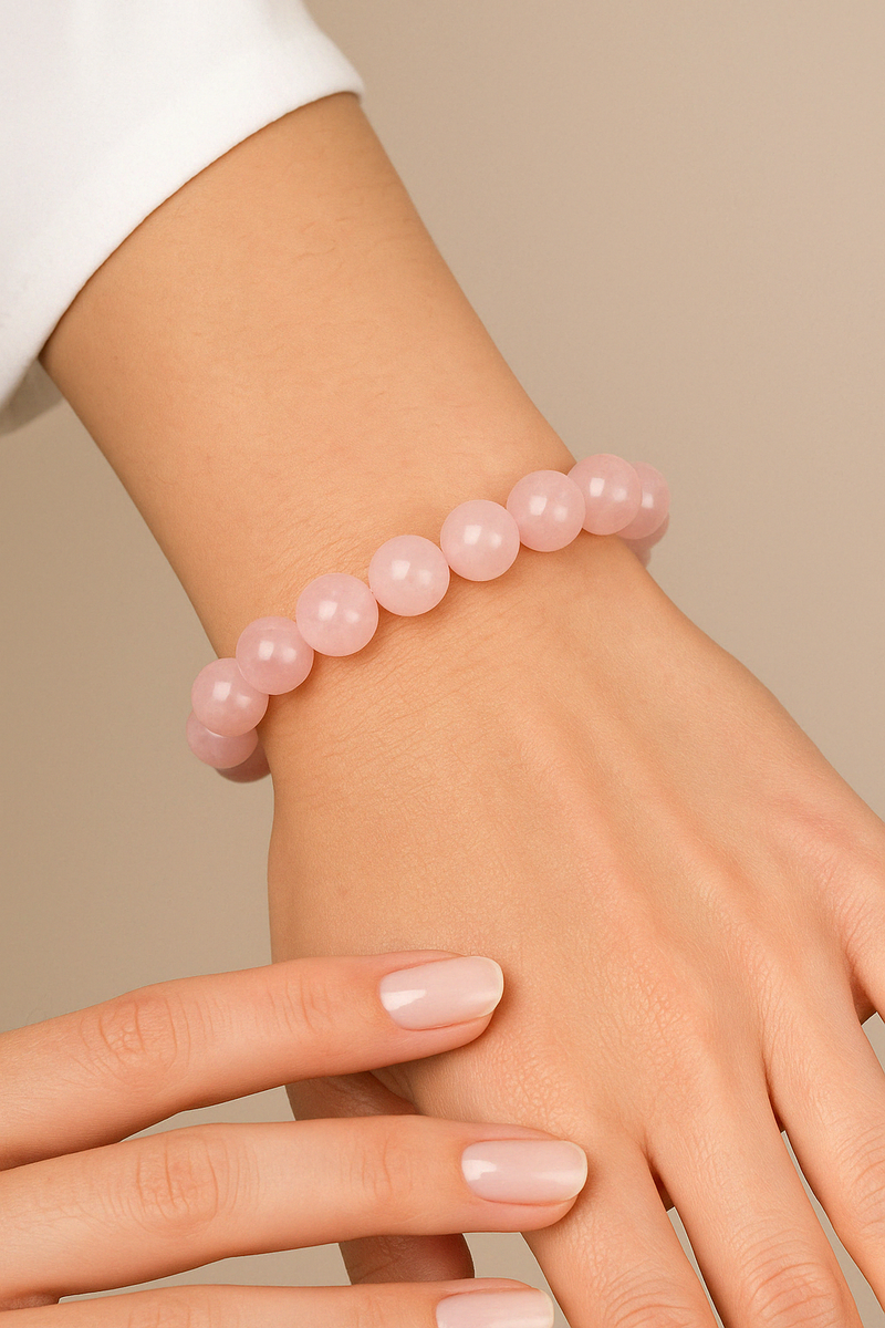 Pembe Kuvars Doğal Taş Bileklik 10 mm - Görsel 1 - Safnaturel