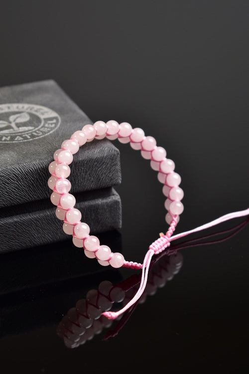 Pembe Kuvars Doğal Taş Çift Sıra Makrome Bileklik 6 mm