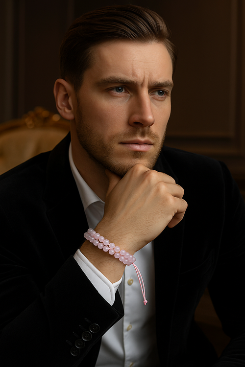 Pembe Kuvars Doğal Taş Çift Sıra Makrome Bileklik 6 mm