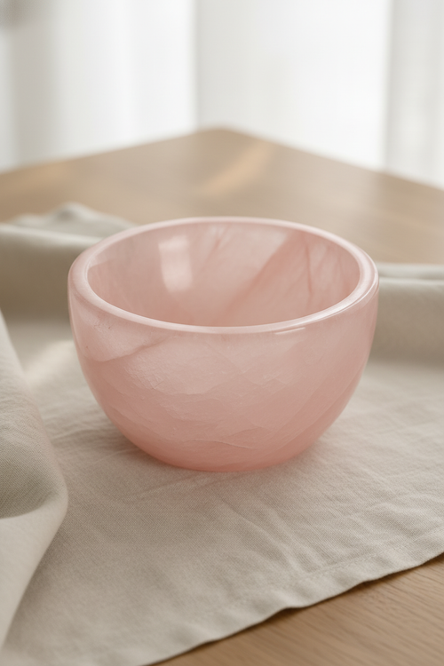 Pembe Kuvars Doğal Taş Kase