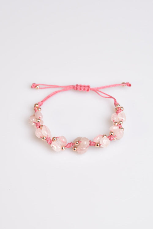Pembe Kuvars Doğal Taş Üçlü Makrome Bileklik