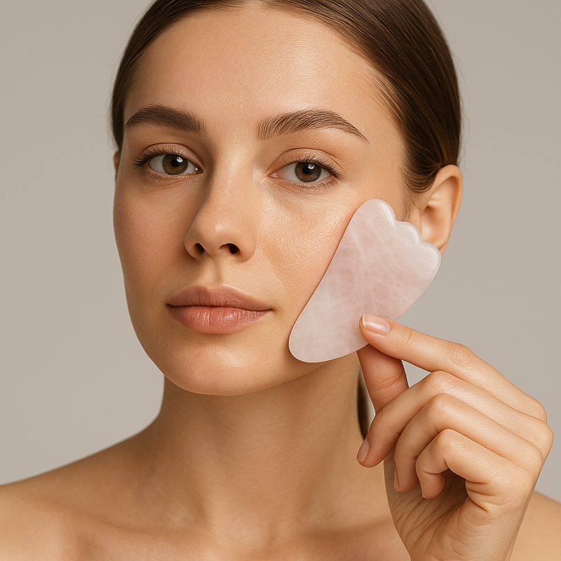 Pembe Kuvars Doğal Taşı Gua Sha Kaz Ayağı Yüz ve Vücut Masaj Aleti - Safnaturel