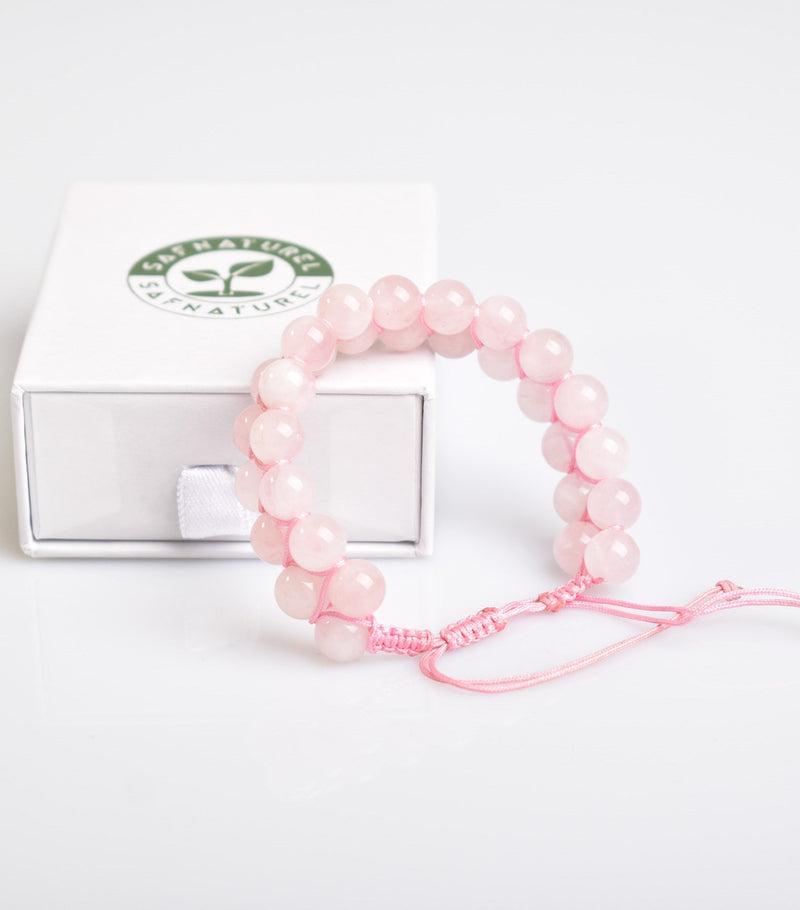Pembe Kuvars (Gül Kuvars) 8mm Çift Sıra Makrome Doğal Taş Bileklik - Görsel 2 - Safnaturel