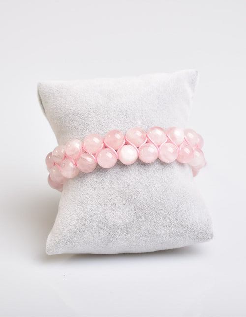Pembe Kuvars (Gül Kuvars) 8mm Çift Sıra Makrome Doğal Taş Bileklik