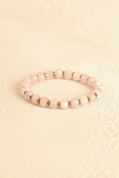 Pembe Kuvars - Hematit Doğal Taş Bileklik