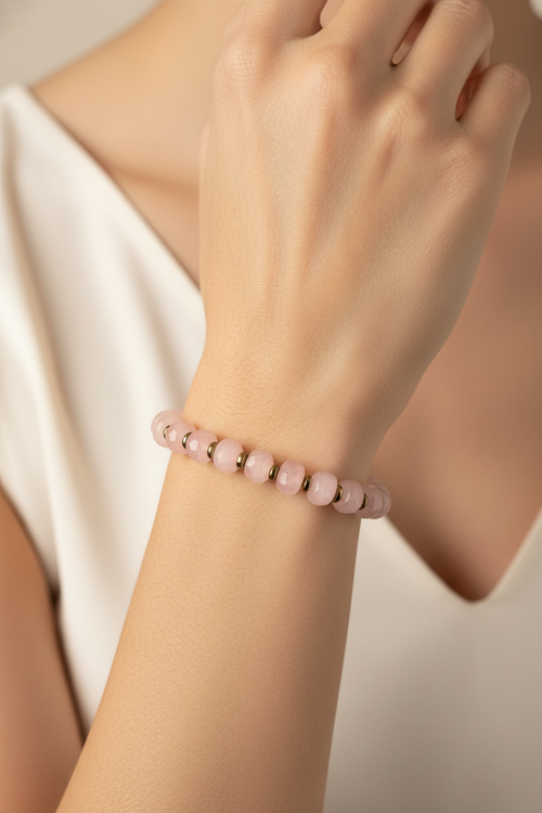 Pembe Kuvars - Hematit Doğal Taş Bileklik