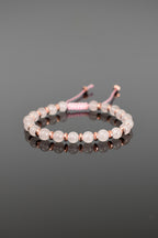 Rose Quartz - Hematite Natural Stone Macrame Knit Bracelet Sphere Cut