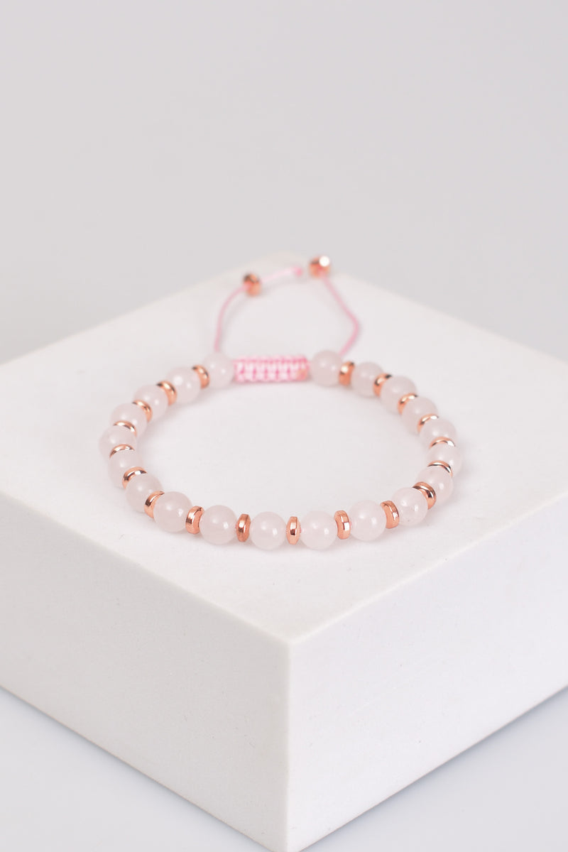 Pembe Kuvars - Hematit Doğal Taş Makrome Örme Bileklik Küre Kesim — Safnaturel doğal taş (5)