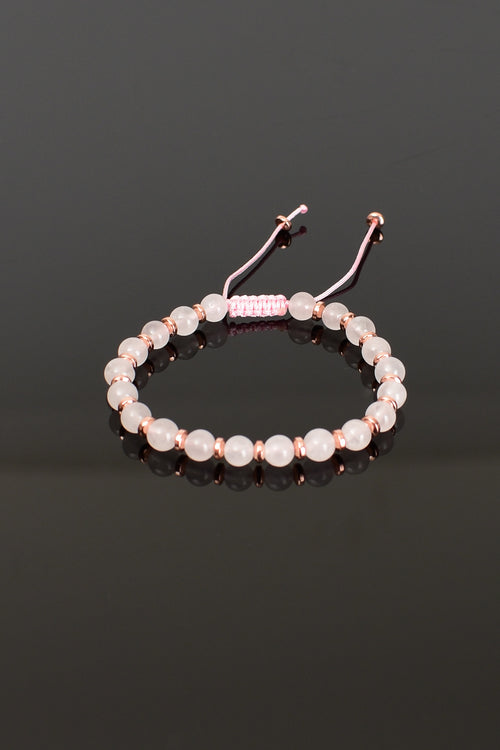 Rose Quartz - Hematite Natural Stone Macrame Knit Bracelet Sphere Cut