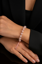 Pembe Kuvars - Hematit Doğal Taş Makrome Örme Bileklik Küre Kesim