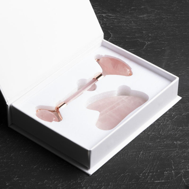 Pembe Kuvars Taşı Masaj Takımı - Roller ve Gua Sha Kalpli Set - Görsel 1 - Safnaturel
