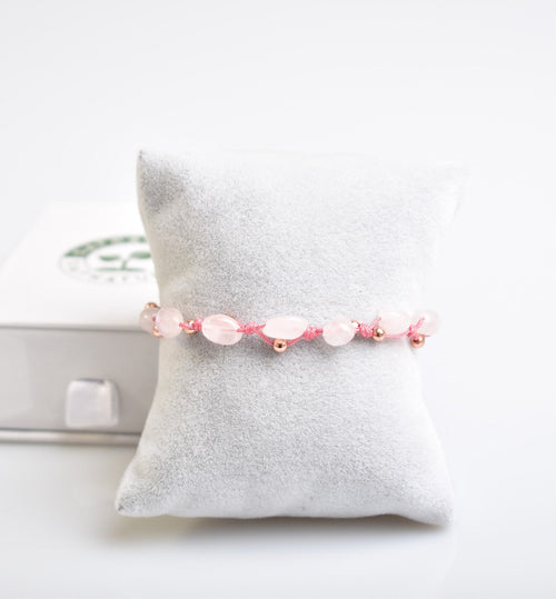 Pembe Kuvars Tek Sıra Makrome Tasarım Bileklik