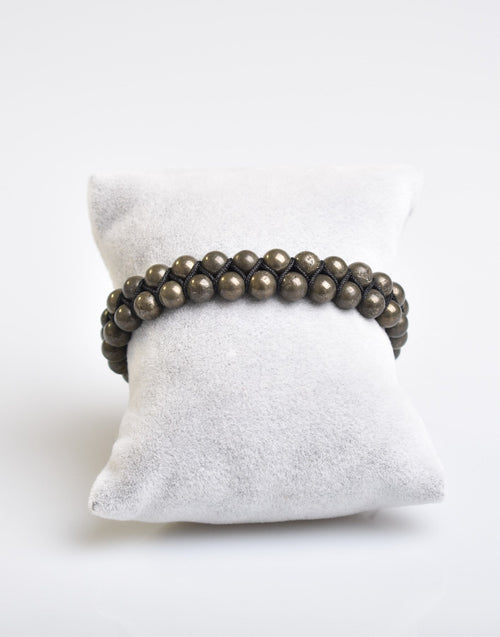 Pirit 6mm Çift Sıra Makrome Doğal Taş Bileklik