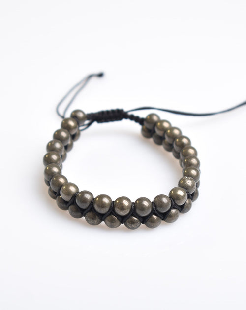 Pirit 6mm Çift Sıra Makrome Doğal Taş Bileklik