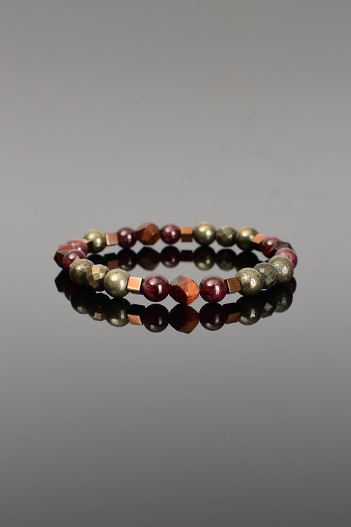 Pyrite - Tiger Eye - Garnet Natural Stone Design Bracelet