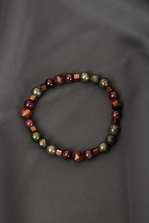 Pyrite - Tiger Eye - Garnet Natural Stone Design Bracelet