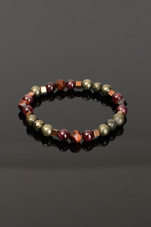 Pyrite - Tiger Eye - Garnet Natural Stone Design Bracelet