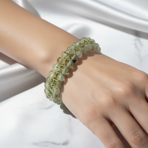 Prehnit 8mm Çift Sıra Makrome Doğal Taş Bileklik