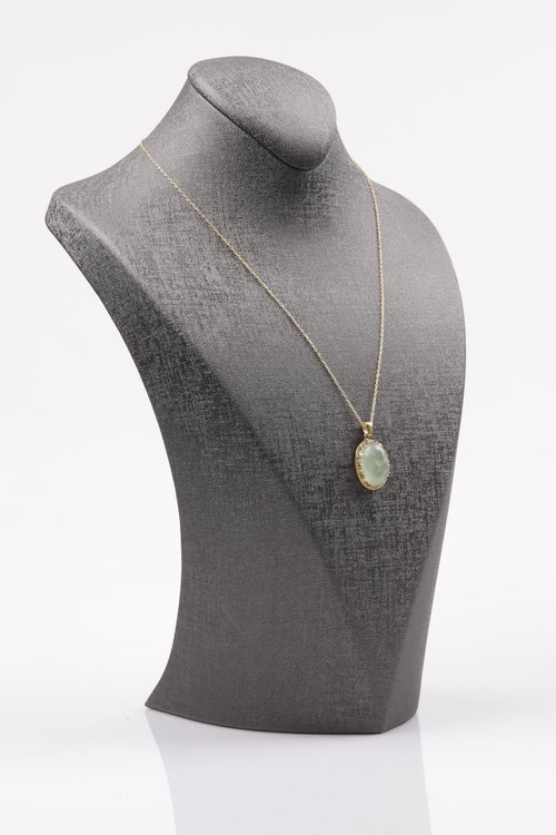 Prehnite Doğal Taş 925 Ayar Gümüş Gold Renkli Kolye